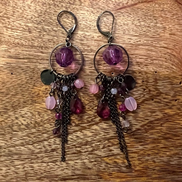 💥2 FOR $15💥 Jessica Simpson Purple Bead Drop Earrings - Picture 3 of 8